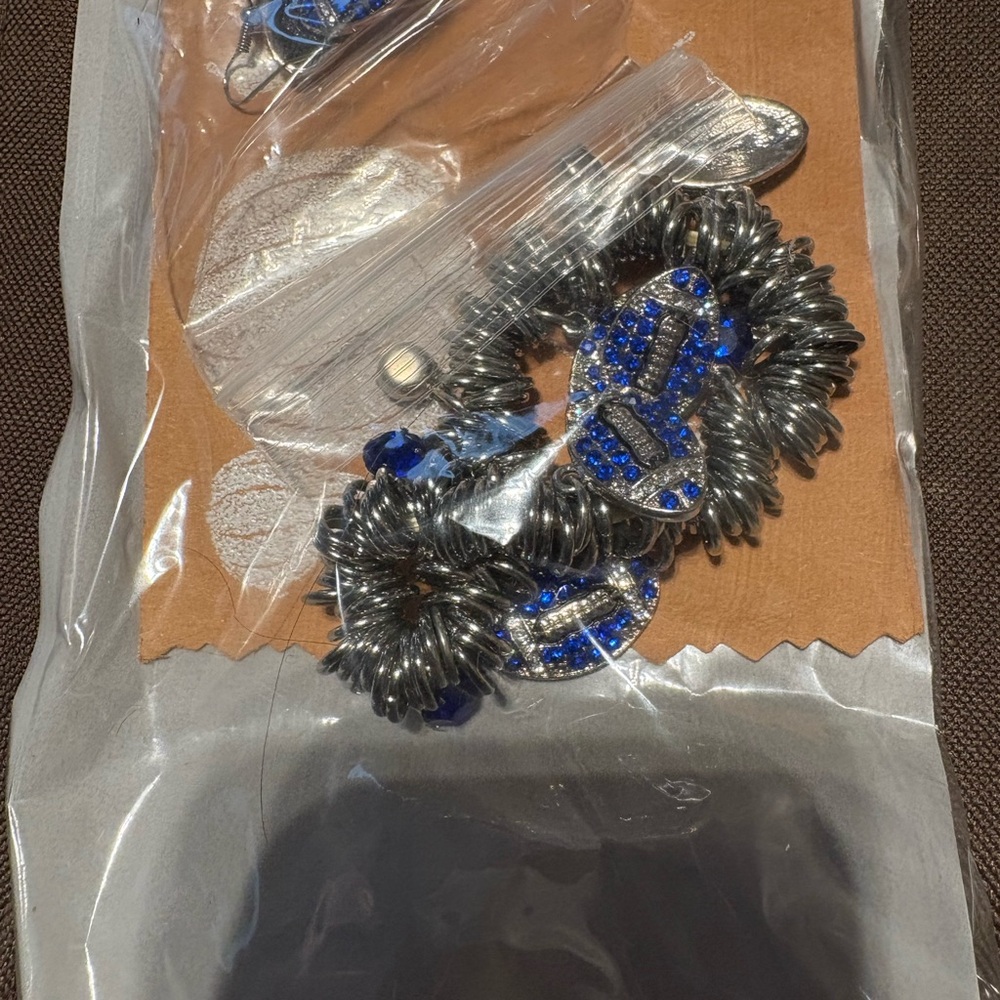 Football- Chic Silver and Blue Bracelet with Earrings